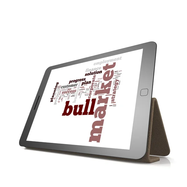 Bull nube palabra mercado en la tableta — Foto de Stock