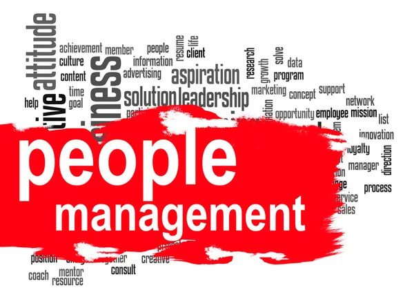 Gestión de personas word cloud con banner rojo — Foto de Stock