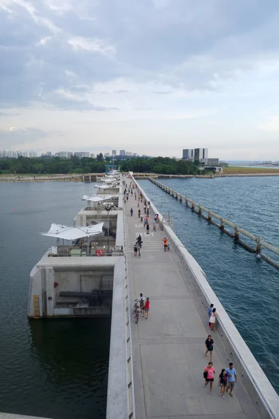 Les gens font du jogging et du vélo sur le pont de Marina Barrage, Singapour — Photo