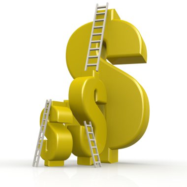 Sarı dolar işareti ile beyaz merdiven