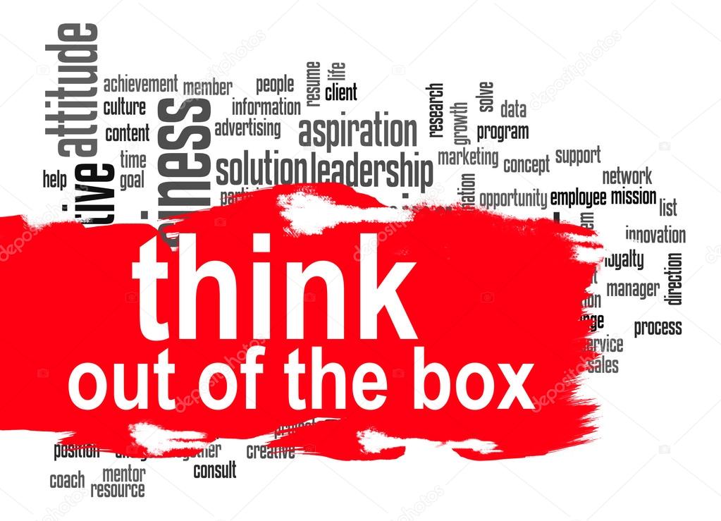 Think out of the box word cloud with red banner