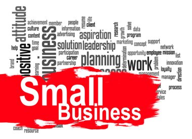 Small business word cloud with red banner clipart