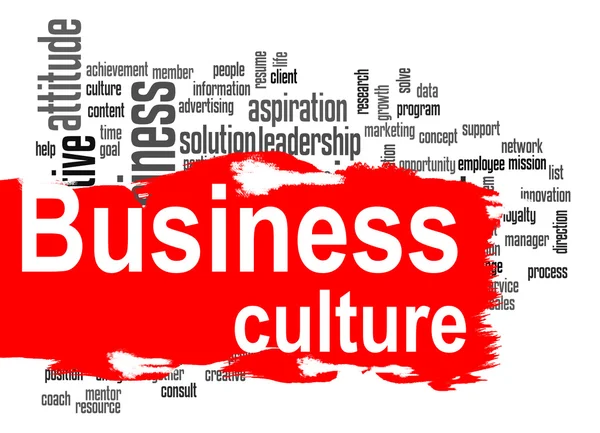 Business culture word cloud con banner rosso — Foto Stock