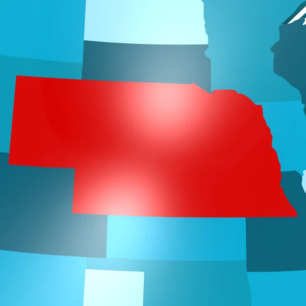 Nebraska map on blue USA map — Stock Photo, Image