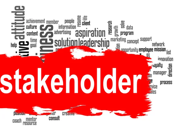 Stakeholder word cloud with red banner — Stok fotoğraf