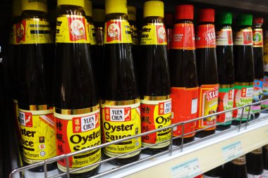 Various of oyster sauce sold on the market