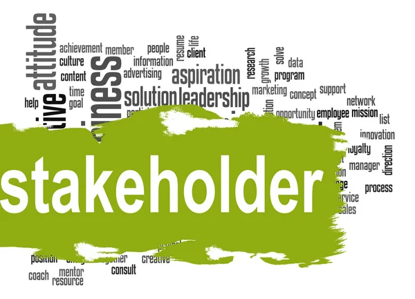 Stakeholder word cloud with green banner — 图库照片