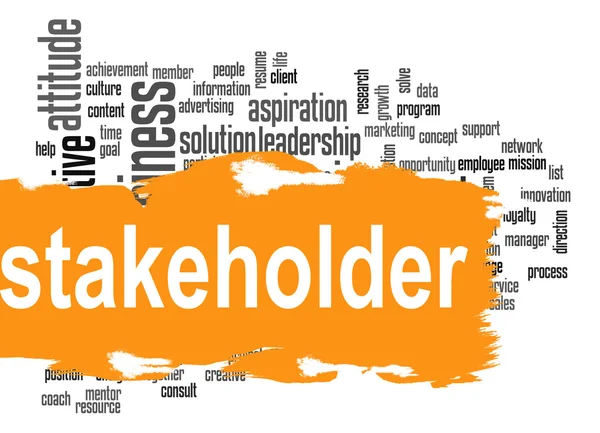 Nuvem palavra Stakeholder com banner amarelo — Fotografia de Stock