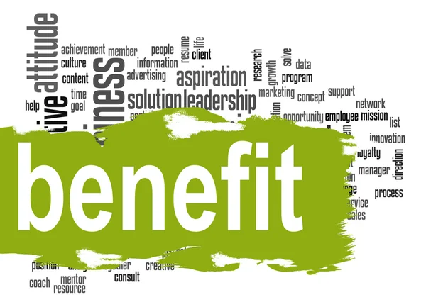 Benefit word cloud with green banner — 图库照片