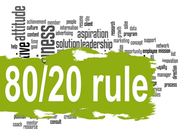 Regel 80 20 Wortwolke mit grünem Banner — Stockfoto