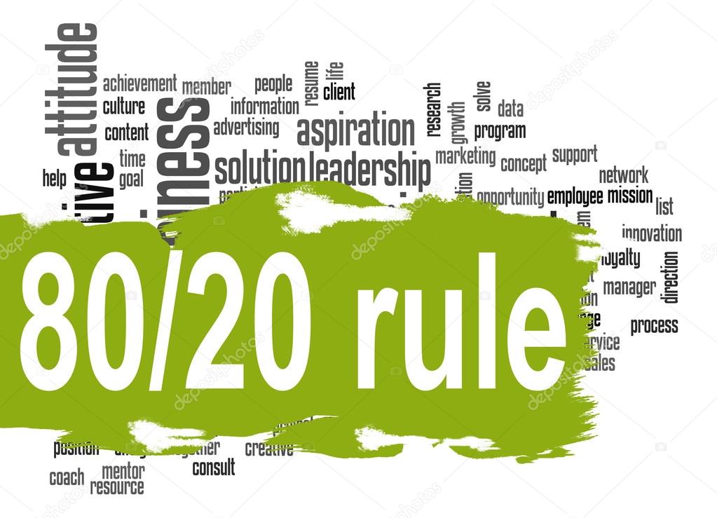Rule 80 20 word cloud with green banner