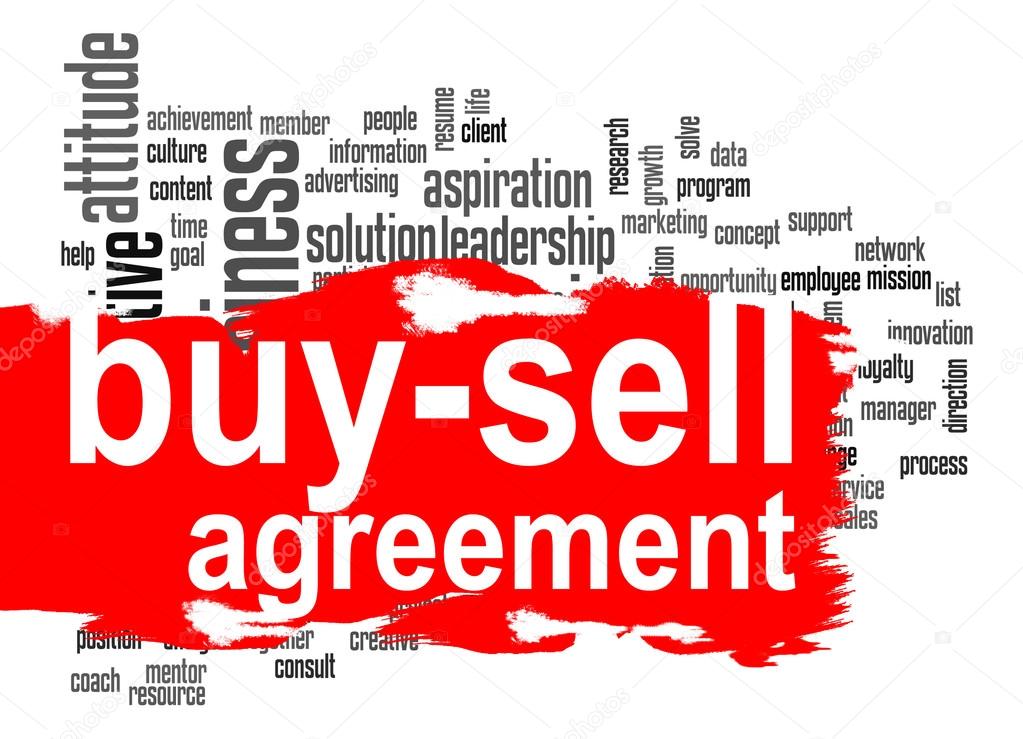 Buy-sell agreement word cloud with red banner