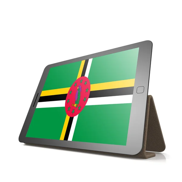 Tablet with Dominica flag — Stock Photo, Image