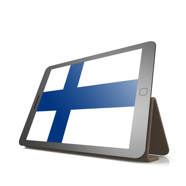フィンランドの国旗を搭載したタブレットします。 — ストック写真