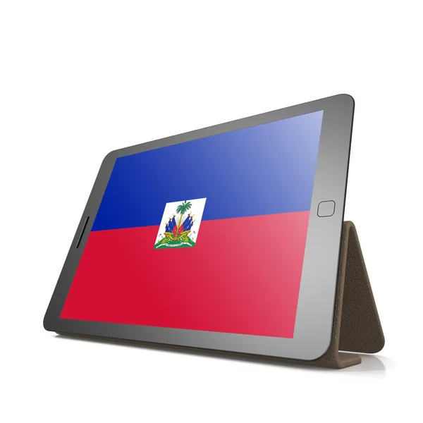 Tablet com bandeira haiti — Fotografia de Stock