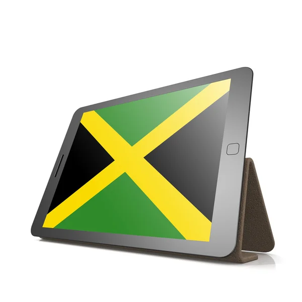 ジャマイカ国旗を搭載したタブレットします。 — ストック写真