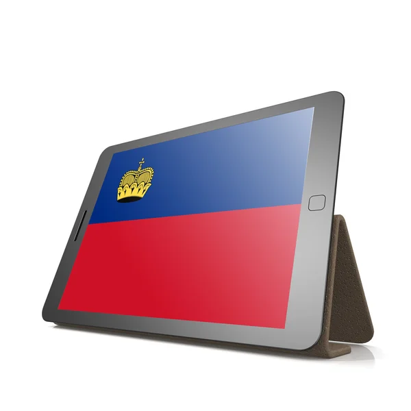 Tablet com bandeira liechtenstein — Fotografia de Stock