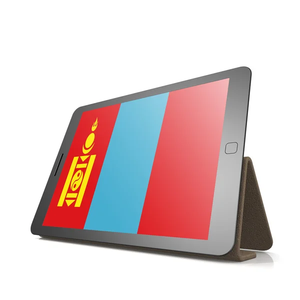 Moğolistan bayrağı ile tablet — Stok fotoğraf