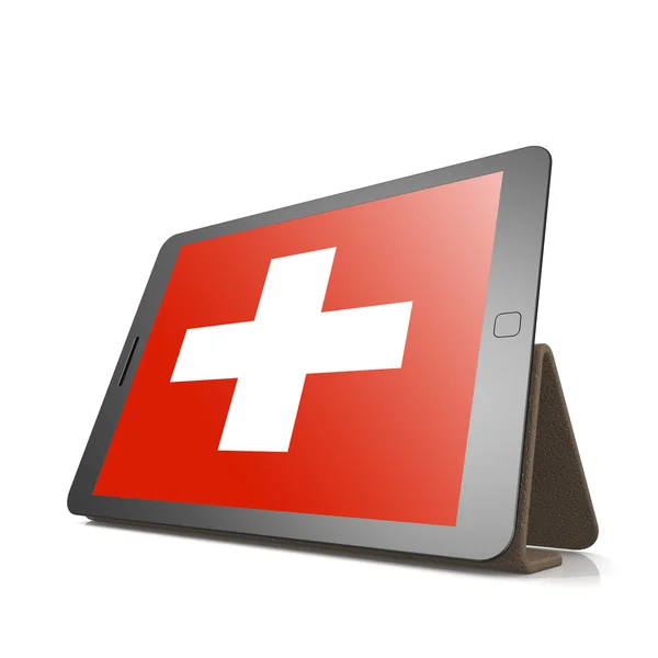 Tablet z flaga Szwajcarii — Zdjęcie stockowe