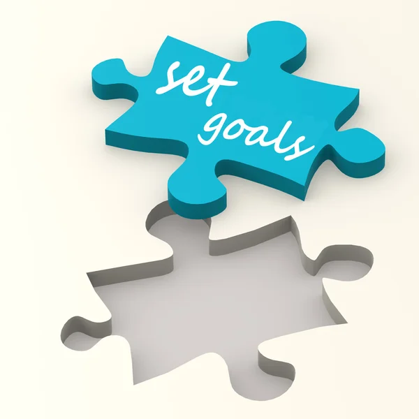 Set goals on blue puzzle — Stock Photo, Image