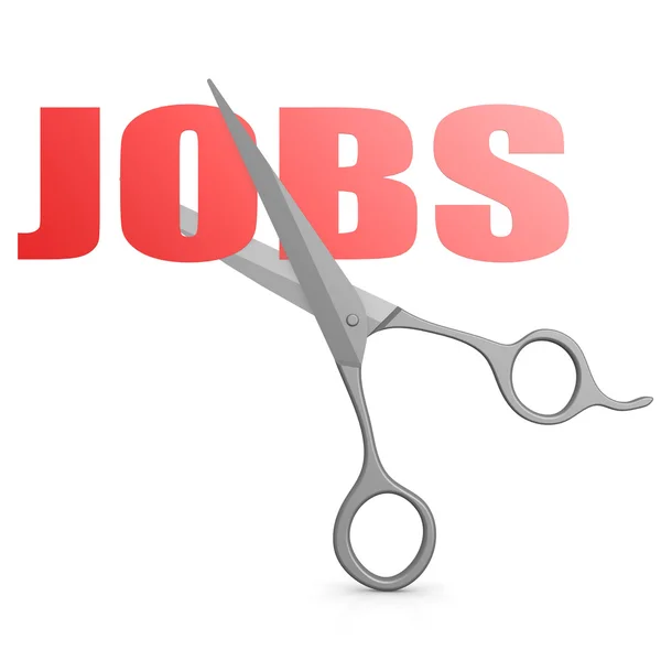 Cut red jobs word with scissor — Stock Photo, Image