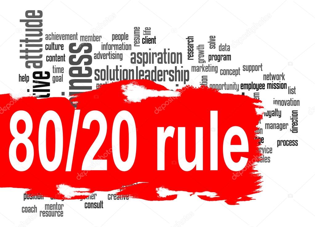 Rule 80 20 word cloud with red banner