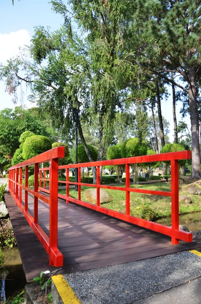 Pont rouge dans le jardin chinois — Photo