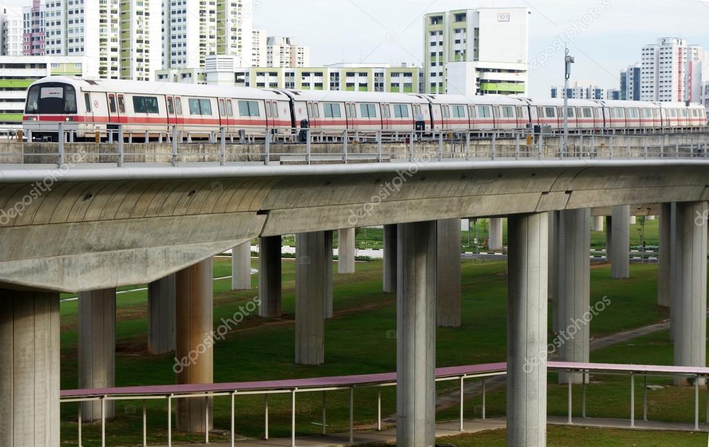 Singapore mass rapid train (MRT) travels on the track in Jurong 