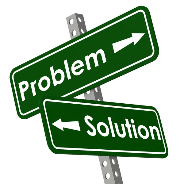 Problem and solution road sign in green color — Stock Photo, Image