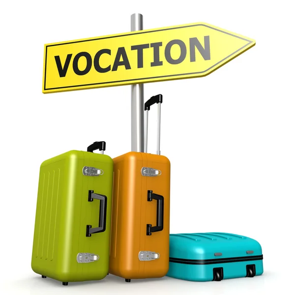 Vocation road sign with luggages — Zdjęcie stockowe