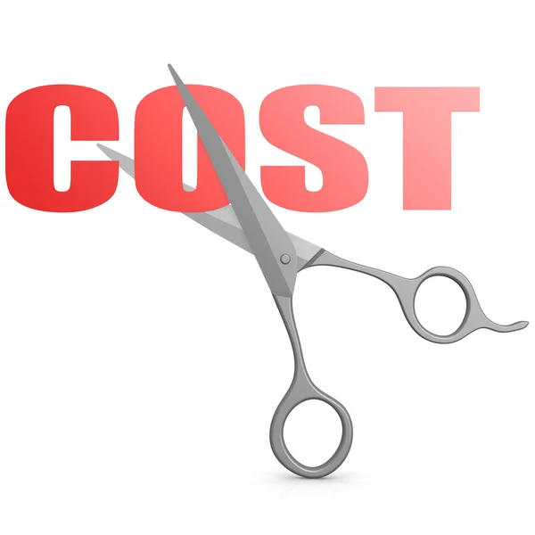 Cut red cost word with scissor — Zdjęcie stockowe