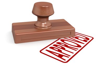 Wooden stamp approved with red text