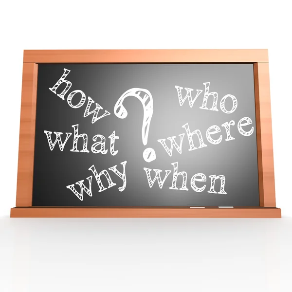 Where, When, What, Who, Why, How written with Chalk on Blackboar — 图库照片