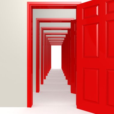 Multiple red doors in a row