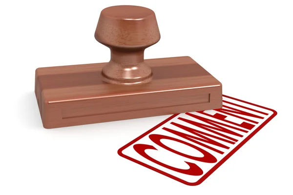 Wooden stamp comment with red text — Stock Photo, Image