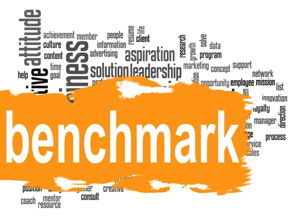 Benchmark word cloud with orange banner — Stock Photo, Image