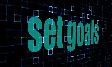 Pixelated words set goals on digital background