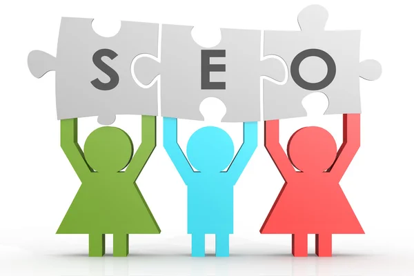 SEO - Search Engine Optimization puzzle in a line — Stockfoto