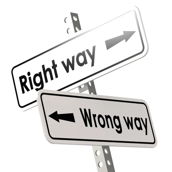 Right way and wrong way with white road sign — Stock Photo, Image