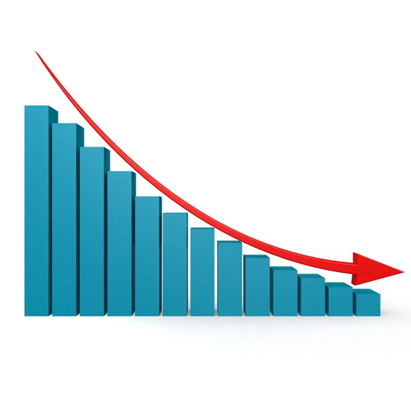 Blaue Grafik und roter Pfeil nach unten — Stockfoto