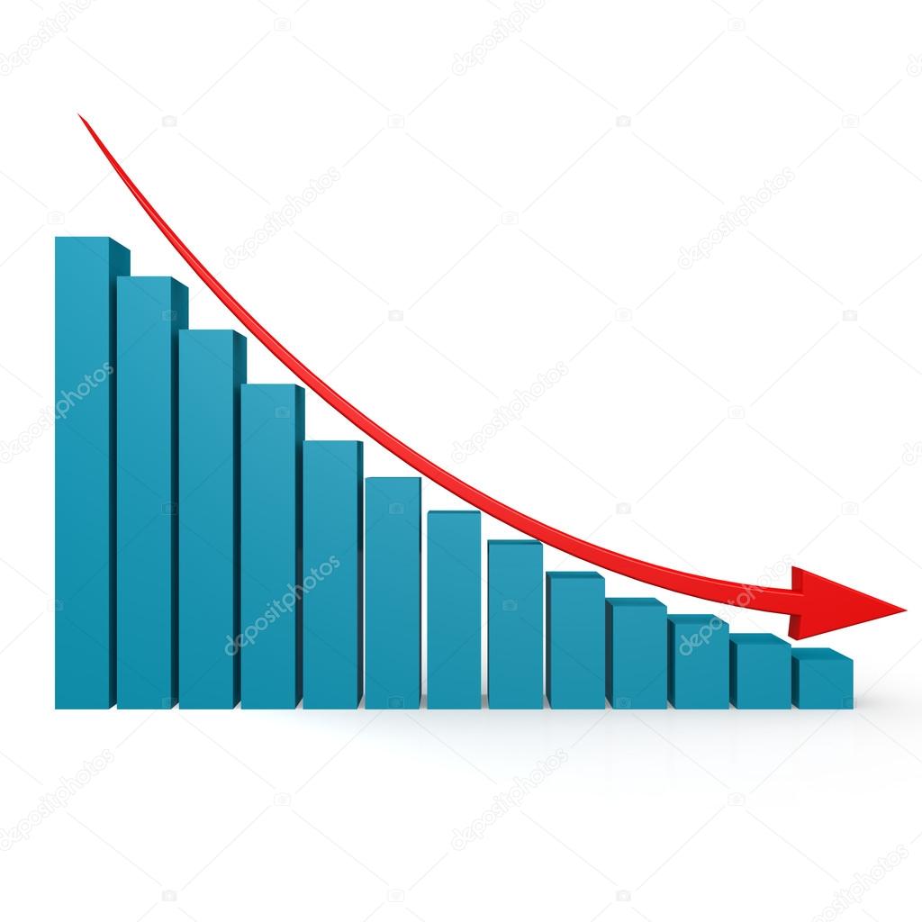 Blue graph and red arrow down