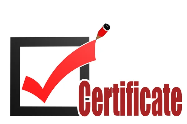 Marca de verificación con palabra de certificado — Foto de Stock