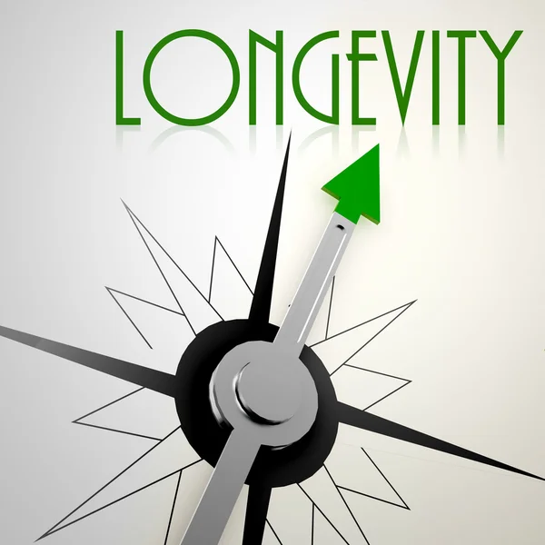 Longevity on green compass — Stockfoto