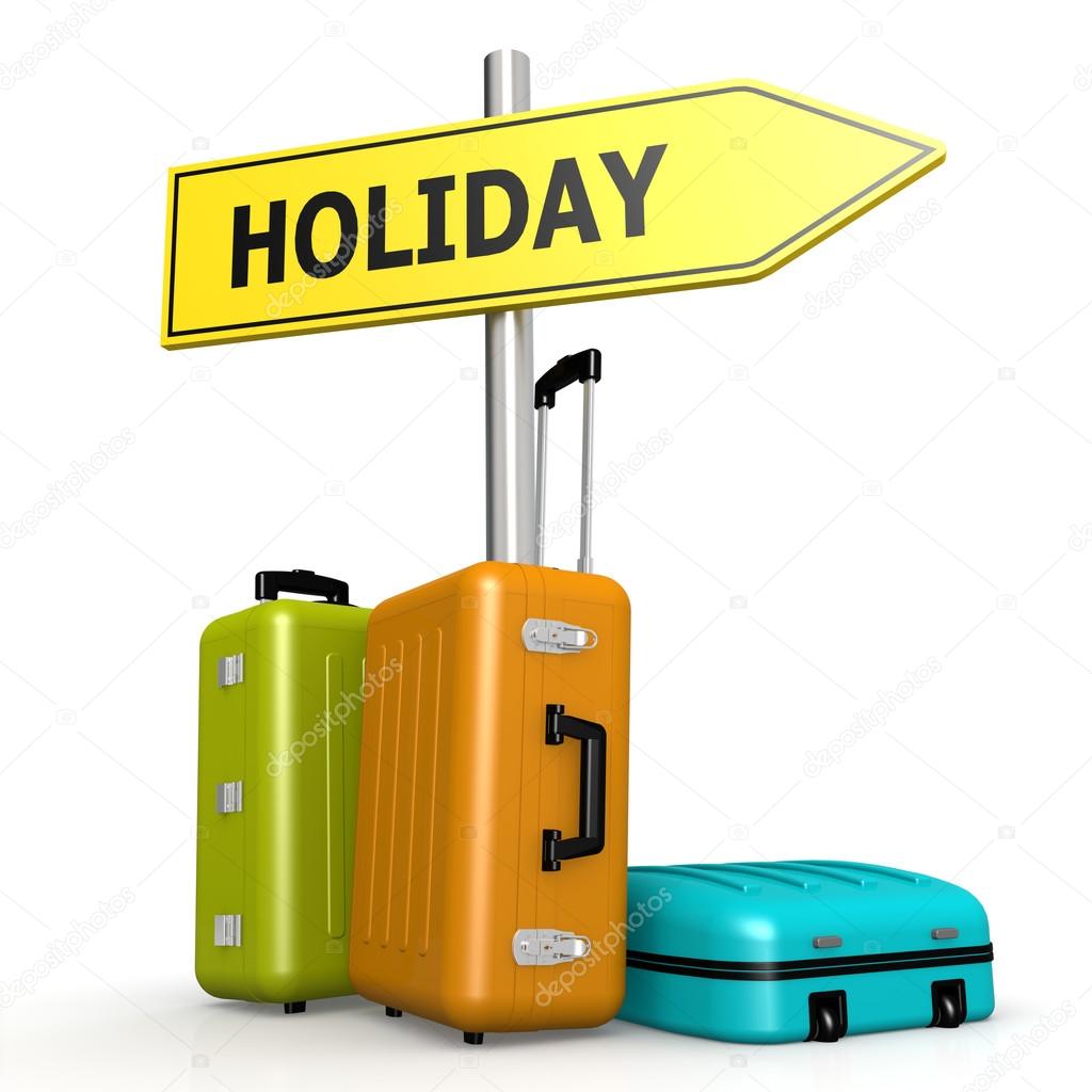 Luggages with holiday road sign