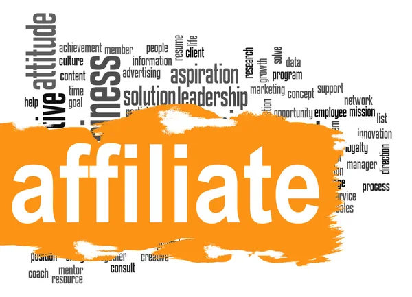 Affiliate word cloud with orange banner — Stock Photo, Image