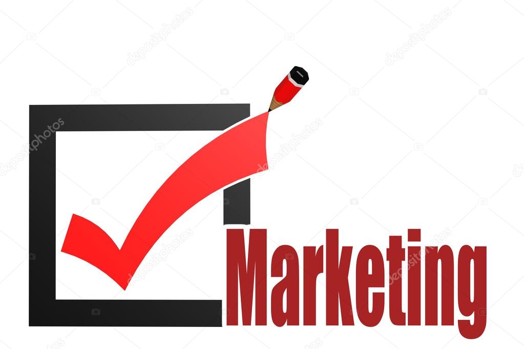 Check mark with marketing word