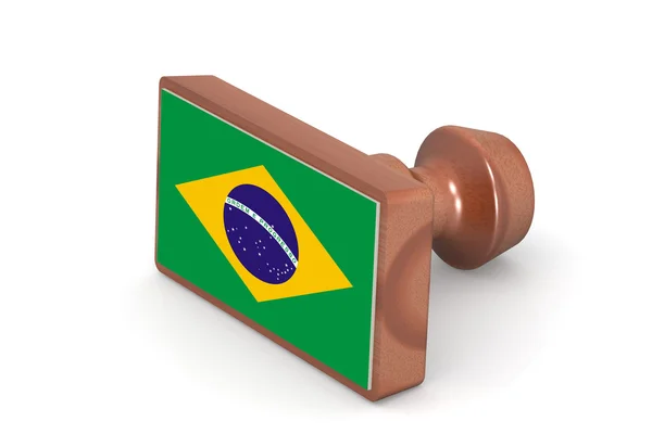 Sello de madera con bandera de Brasil — Foto de Stock