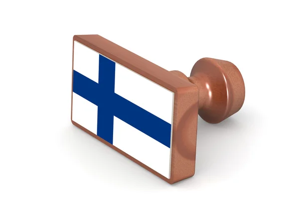 Деревянная марка с флагом Финляндии — стоковое фото
