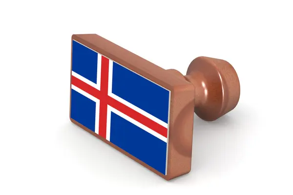 Timbre en bois avec drapeau d'Islande — Photo