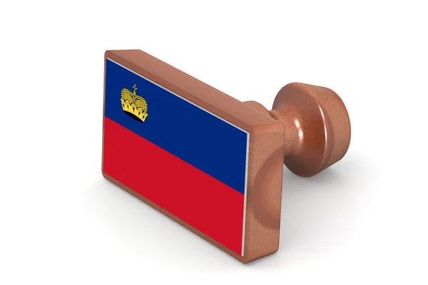 Wooden stamp with Liechtenstein flag — 图库照片